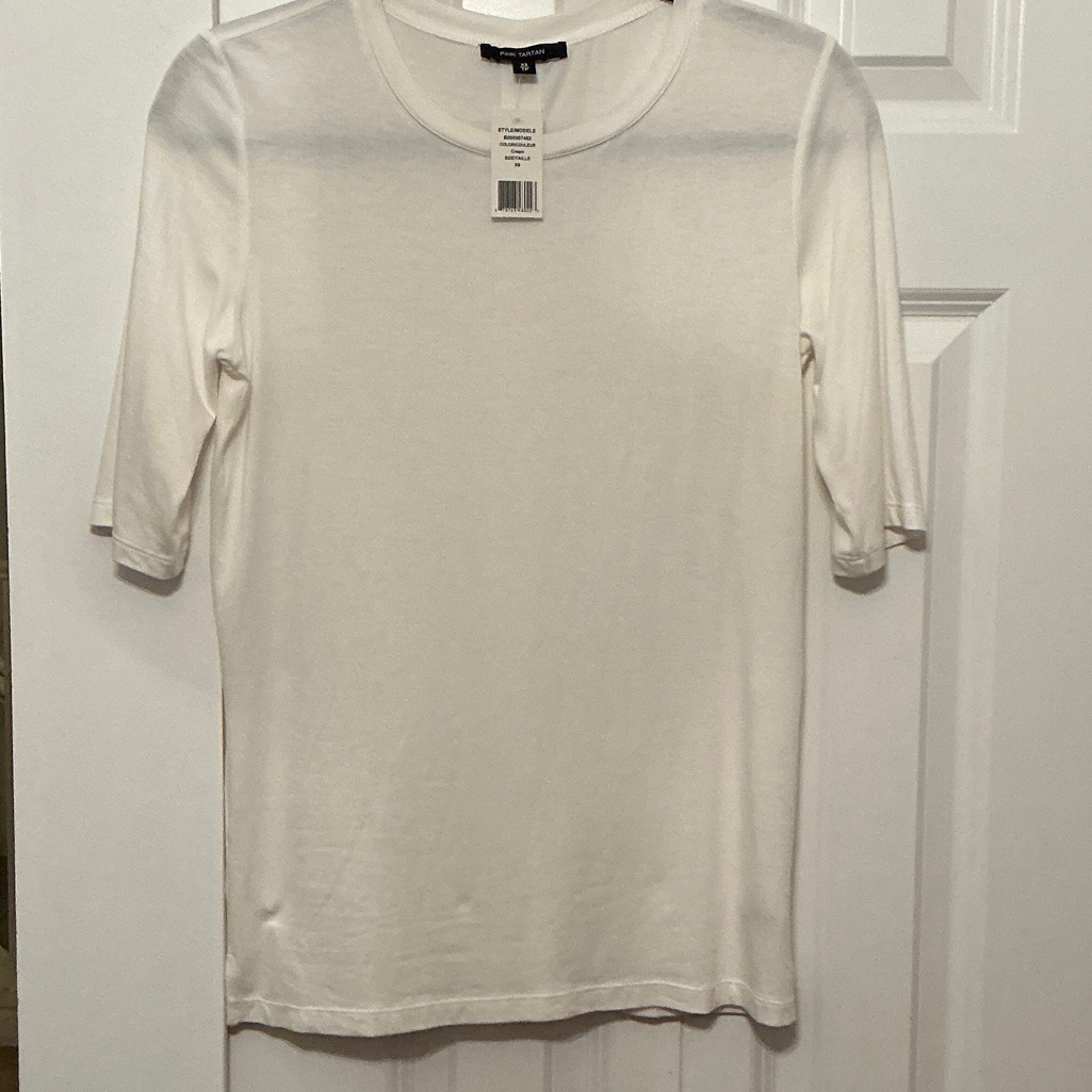 Pink Tartan Women's Ivory Short Sleeve Crewneck Top